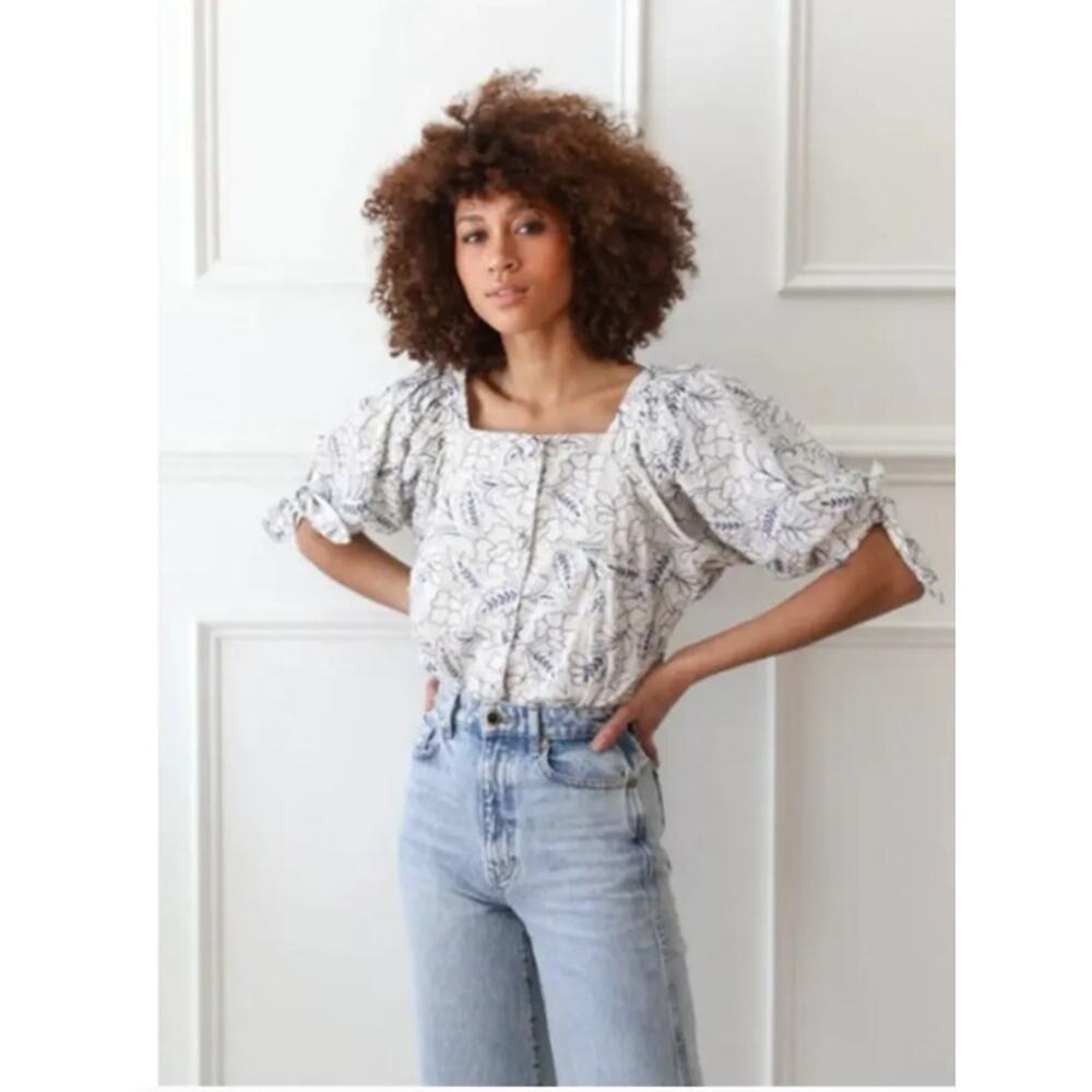 NEW! Mille Resort 'Evelyn' Floral Cotton Top in CAPRI (M)